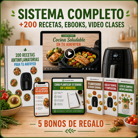 Sistema Air Sana: 200 recetas Airfryer + 5 Bonos de Regalo y Video Clases 🎁